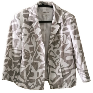 Tan Jay open white and grey blazer. Size 6 P. EUC